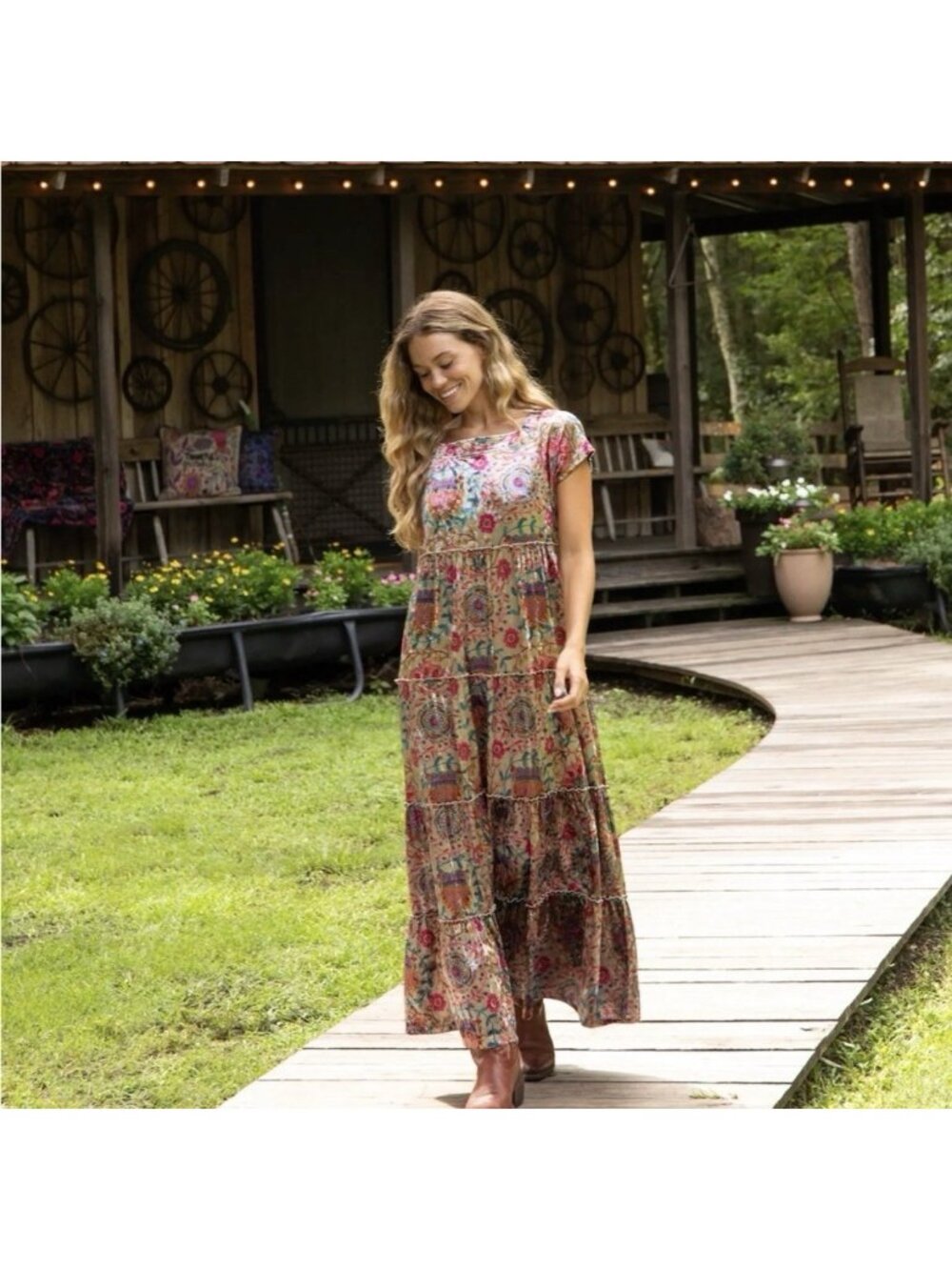 Natural Life Womens Berkley Dress Sz Large Floral Crushed Velvet Boho Maxi - Picture 4 of 7
